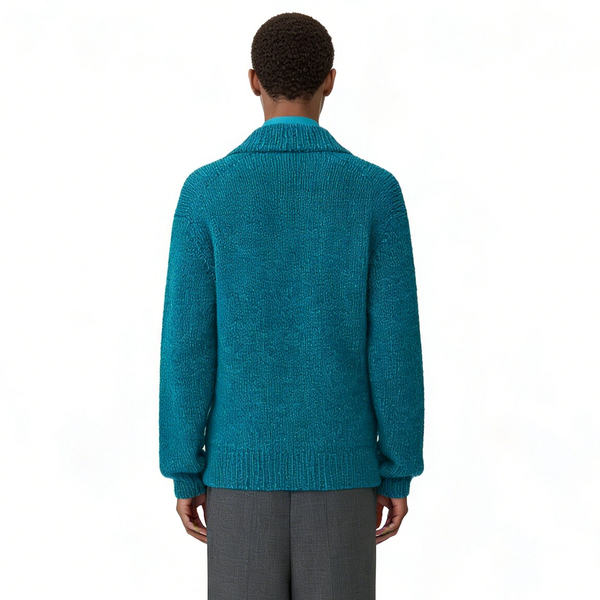 m022Lake Blue Texture Half-Zip Funnel Neck Knit Sweater 4