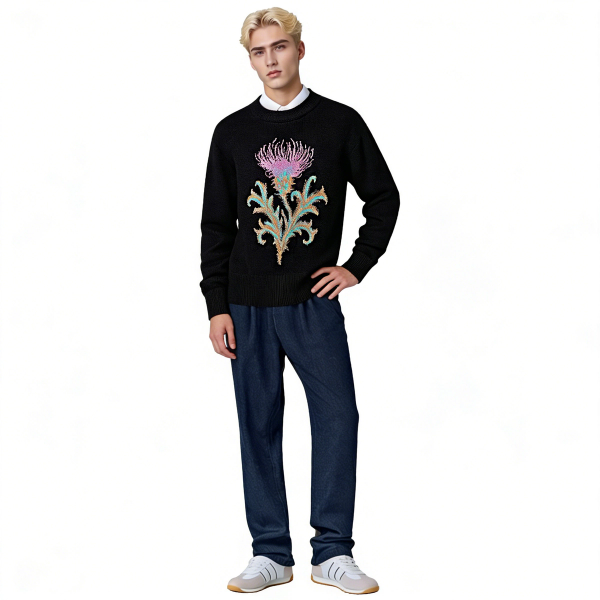 m008Midnight Thistle Intarsia Knit Sweater 3