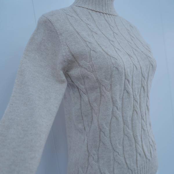s013Beige Apricot Mock Neck Full Cable-Knit Sweater 4