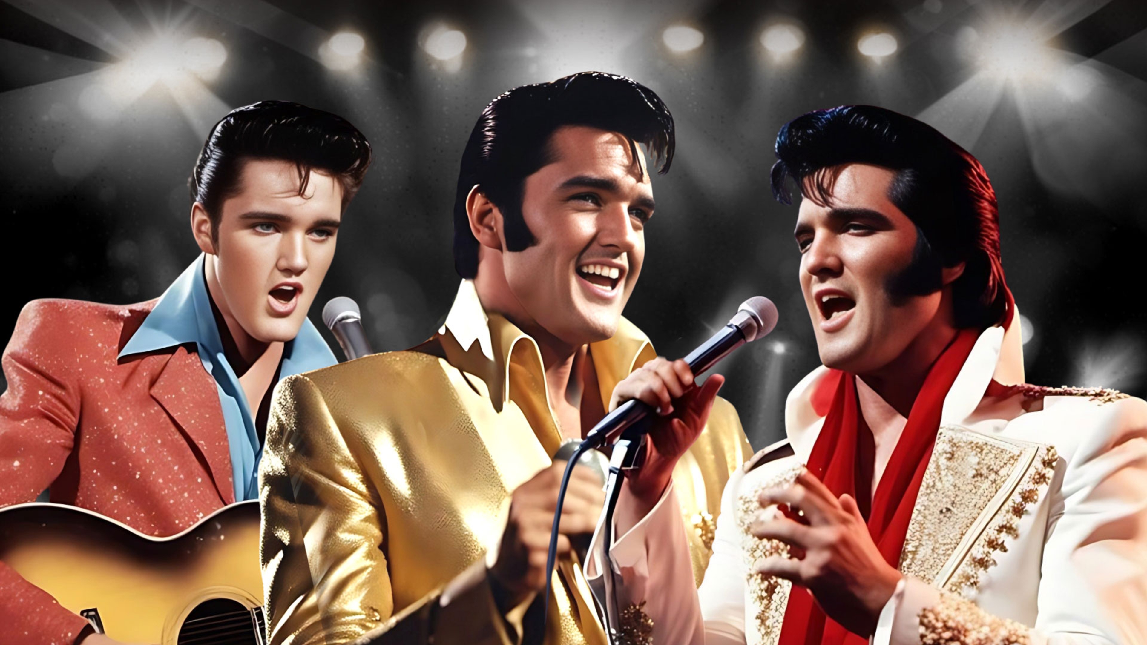 Montage av Elvis från tre olika eror i karriären.