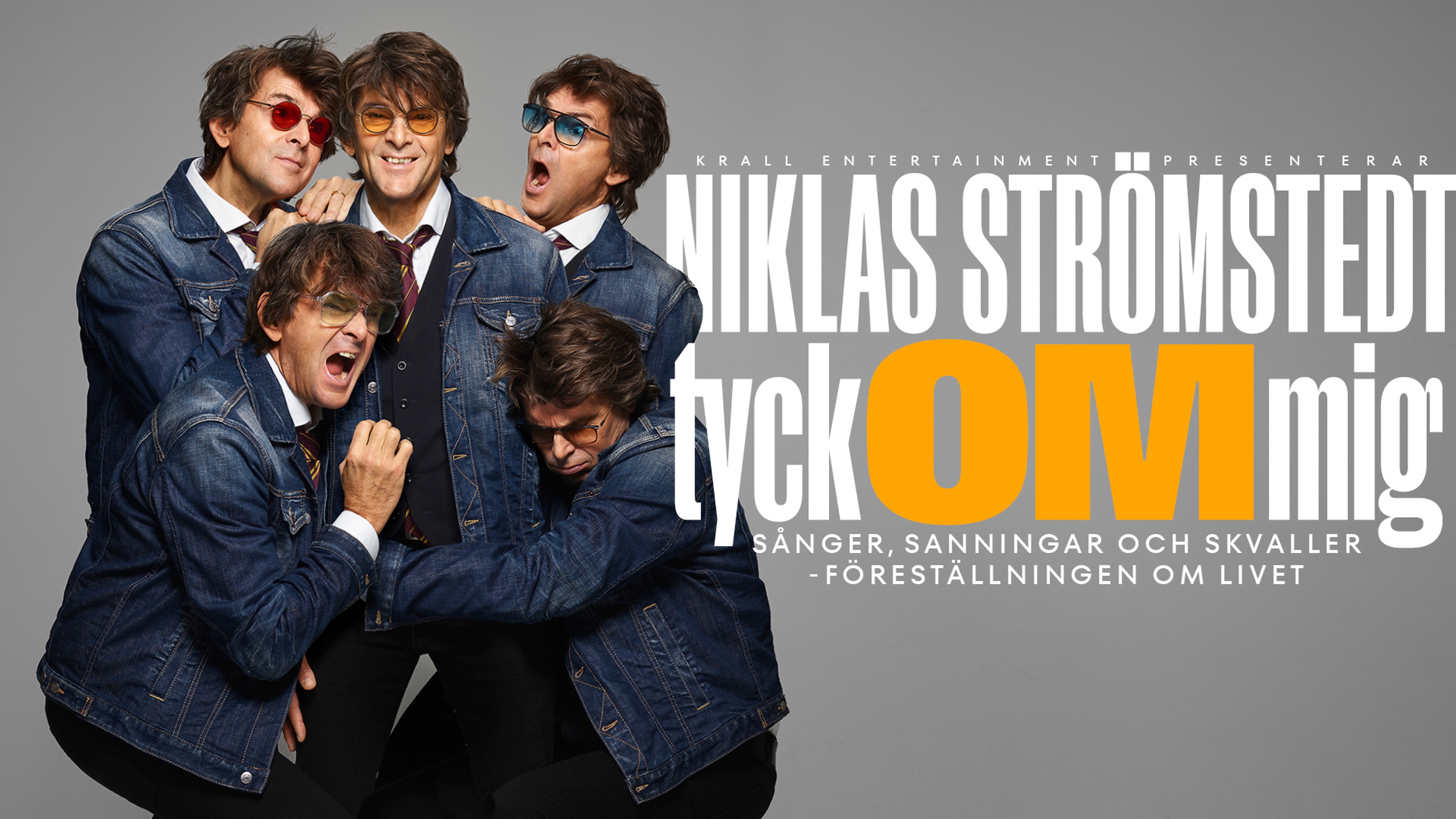 Fem kloner av Niklas Strömstedt i olika poser. Text: tyck OM mig.