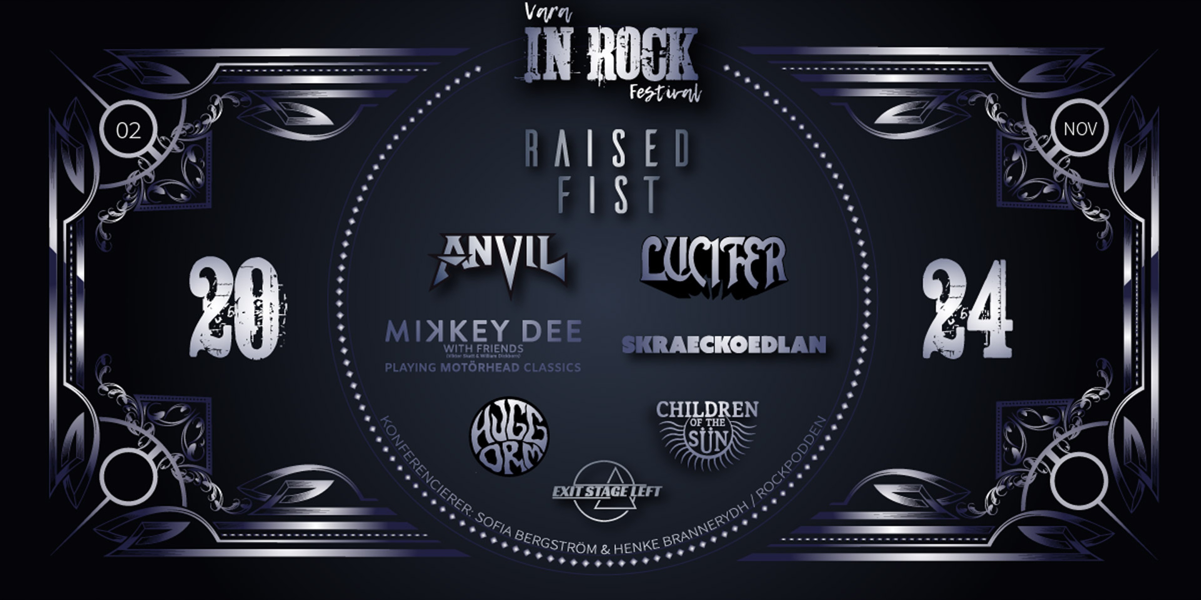 Logotyp för Vara In Rock med banden som spelar på festivalen