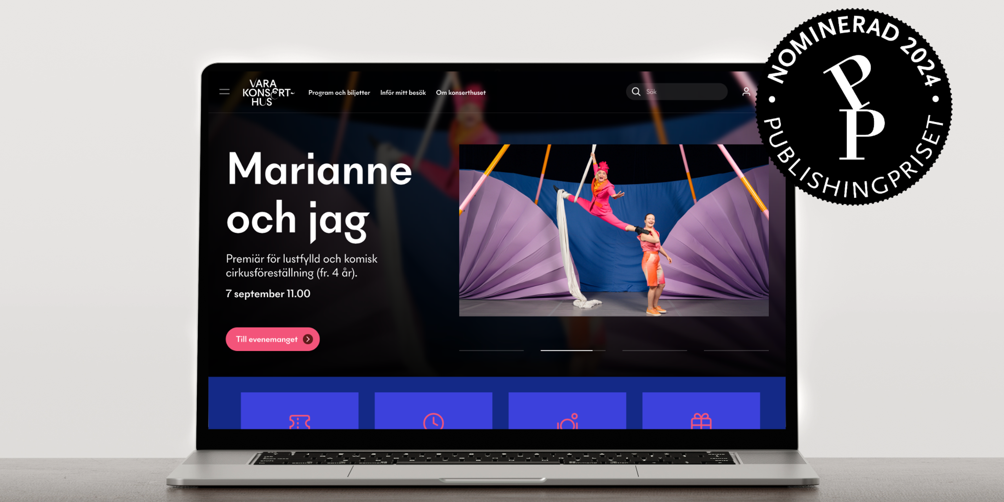 Dator som visar Vara Konserthus webbplats.