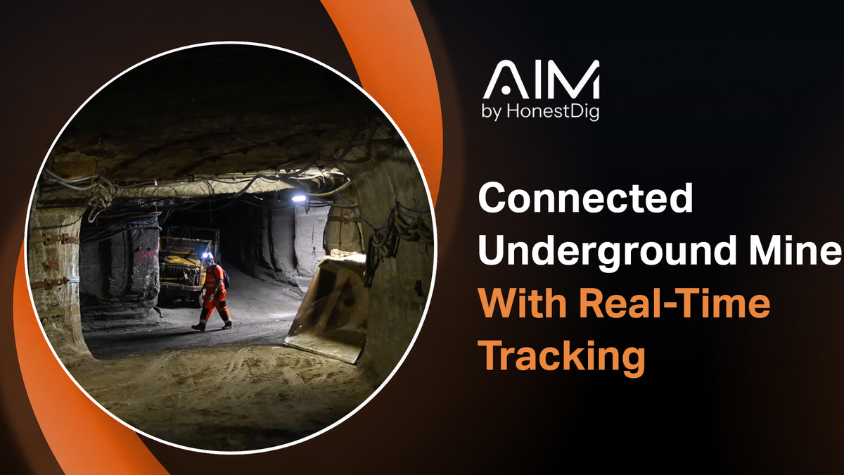 Underground mine showing connected vehicles, personnel tags and real-time location data across tunnels and working areas
