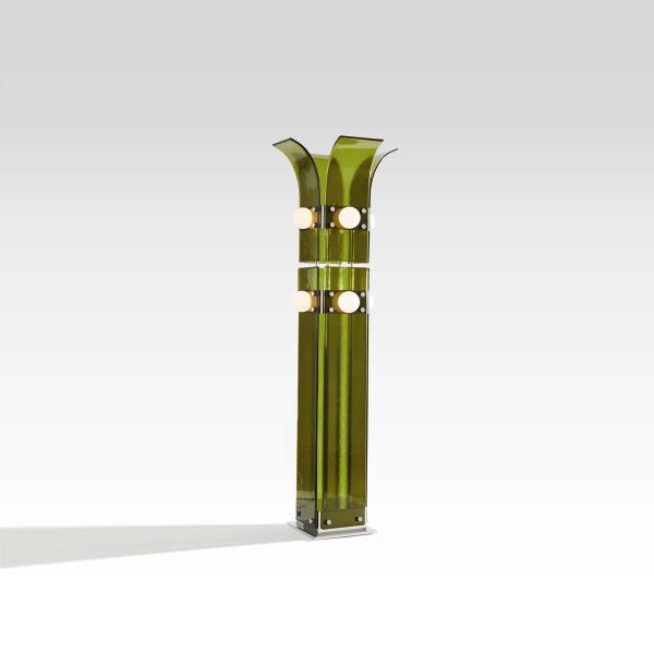 BLUE GREEN WORKS - PALM FLOOR LAMP - POLISHED STEEL - LILY PAD GREEN GLASS