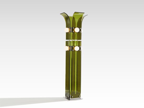 BLUE GREEN WORKS - PALM FLOOR LAMP - POLISHED STEEL - LILY PAD GREEN GLASS