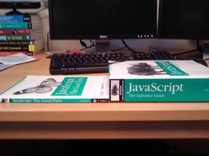 JavaScript the Good parts book next to Javascript the definitive guide book