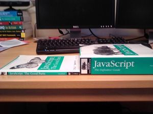 JavaScript the Good parts book next to Javascript the definitive guide book
