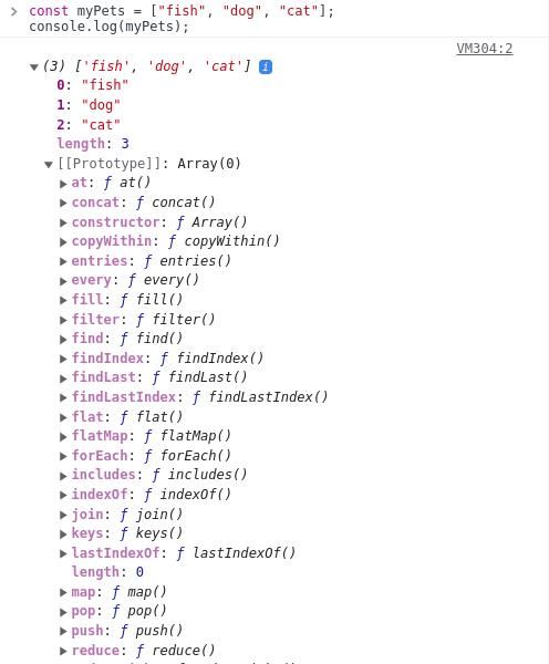 A screenshot of an Array prototype viewed in the console of the browser