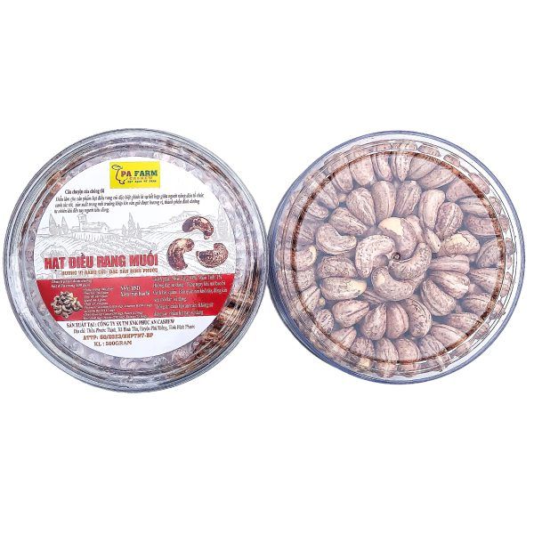 500GRAM Hạt Điều Rang Muối Chưa Bóc Vỏ Lụa Hộp Mica Xếp