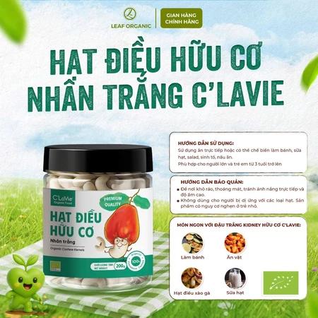 Hạt điều hữu cơ rang ít muối, rang nguyên vị, nhân trắng C'lavie hộp 200g