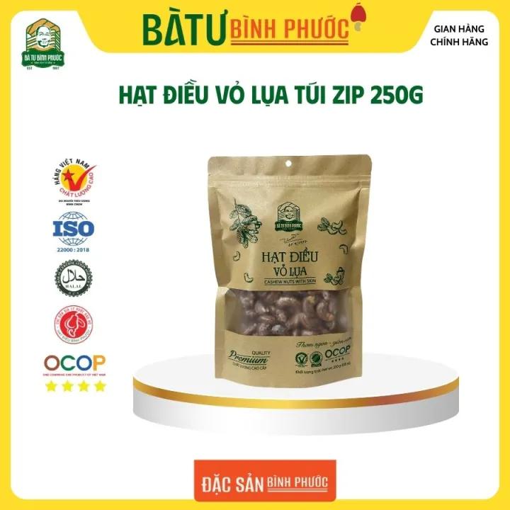 Hạt điều rang muối hàng xuất khẩu - hạt điều vỏ lụa túi zip 250g, hạt điều dinh dưỡng, hạt điều Bình Phước