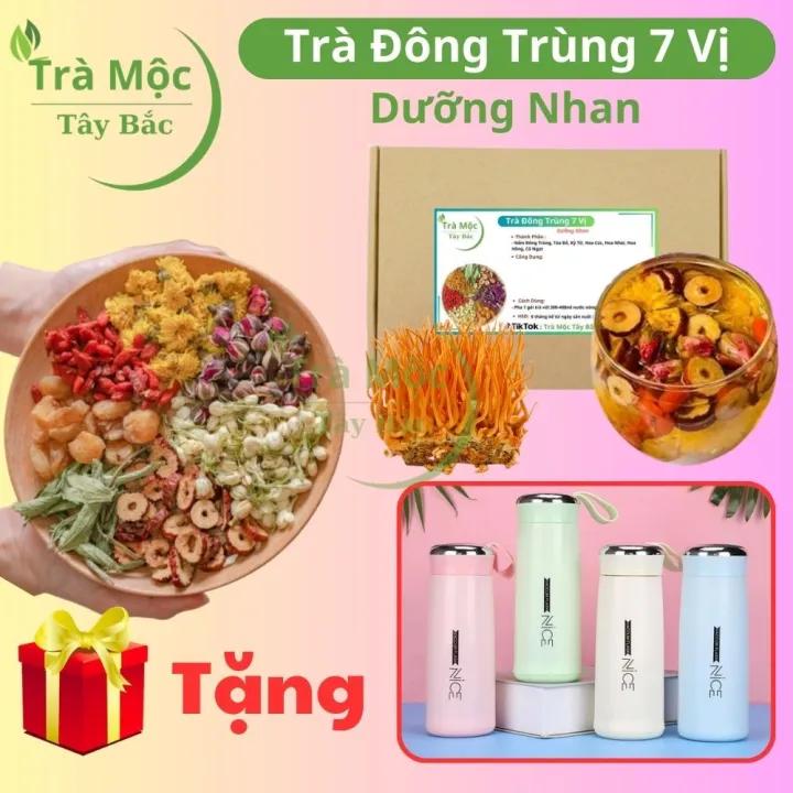 Trà đông trùng 7 vị DƯỠNG NHAN 30 gói thảo mộc hoa cúc (Tặng Chai HOẶC Cốc Da) đẹp da chống lão hoá dễ ngủ giảm cân