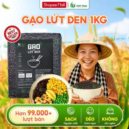 Gạo Lứt Đen Việt Thái Organic - Gạo Sạch Dẻo Mềm Ít Calo Không Cần Ngâm Eat Clean Túi 1Kg
