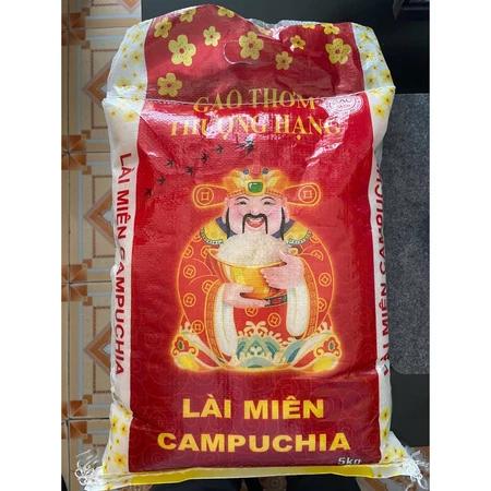 Gạo Lài Miên Campuchia Ông Thần Tài - thơm nhẹ, dẻo ngon, dai cơm (5kg - bao may)