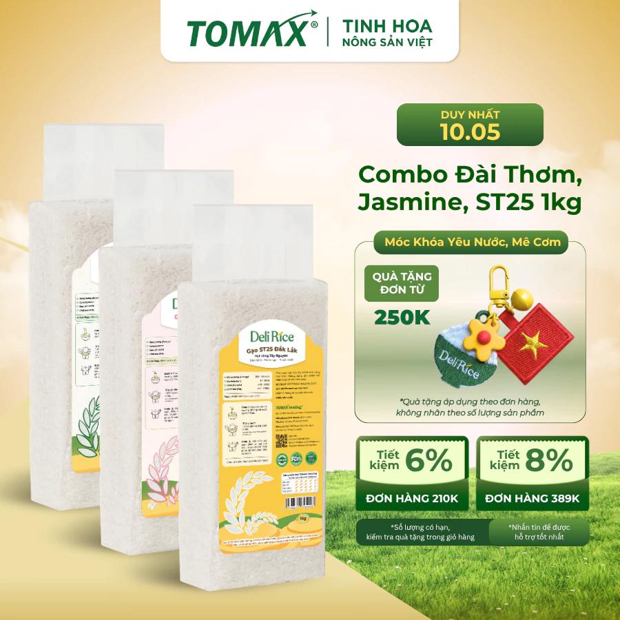 Sung Túc (1kg ST25 + 1kg Jasmine + 1kg Đài Thơm Deli Rice) Gạo Ngon Dẻo, Thơm Nhẹ - TOMAX