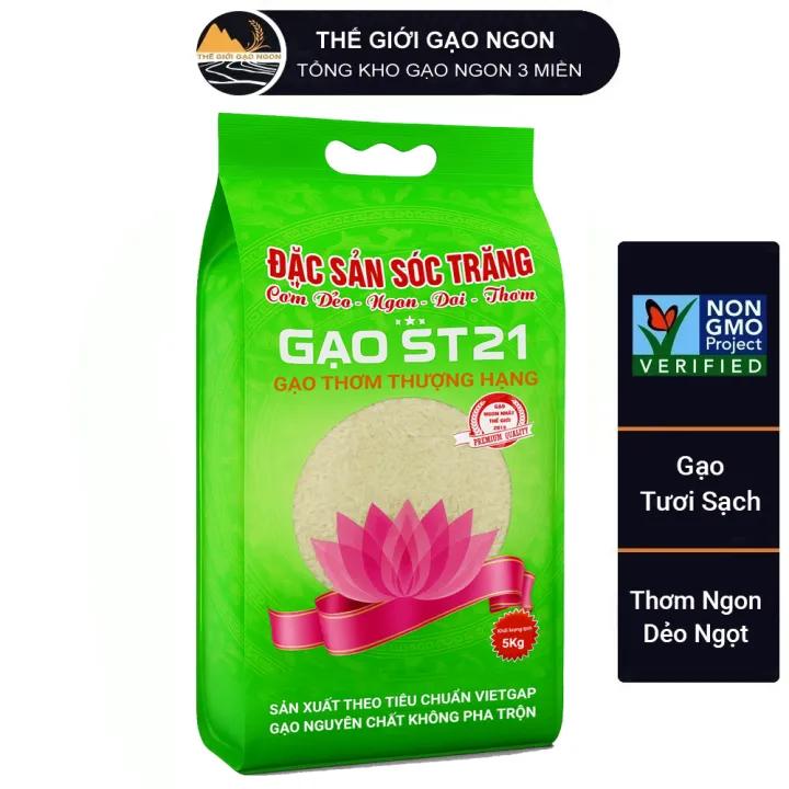 Gạo ST21 Sóc Trăng - Túi 5kg - Cam kết gạo ngon chuẩn vị nguyên bản