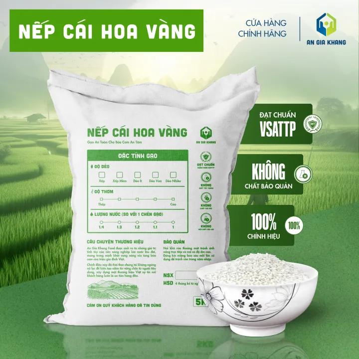 Gạo Nếp Cái Hoa Vàng AGKF (An Gia Khang Food) - Thơm Ngon Dẻo Mềm (Túi 5kg)