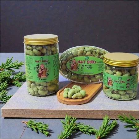 Hạt điều vị wasabi (mù tạt), hương vị xông cay nồng đặc trưng của mù tạt, trọng lượng NET