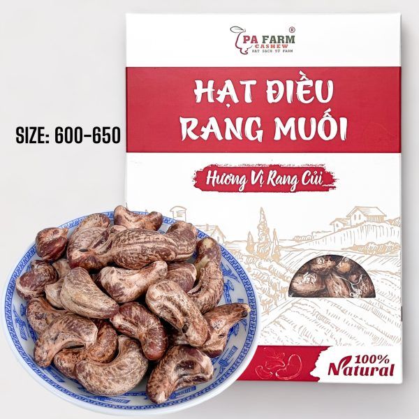 500GRAM Hạt Điều Rang Muối Chưa Bóc Vỏ Lụa hộp giấy size 600-650 hạt/1kg