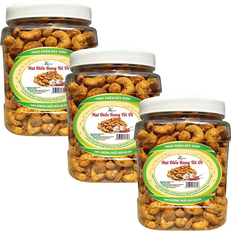 1.5KG  HẠT ĐIỀU NGUYÊN RANG TỎI ỚT LOẠI CAO CẤP THƯƠNG HIỆU SK FOOD - COMBO 3 HŨ