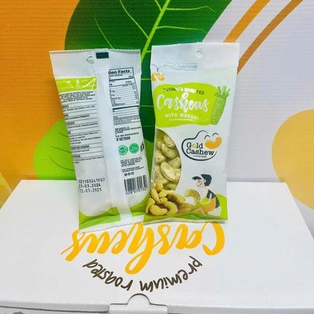 Gold Cashew - Hạt Điều Rang Wasabi (Mù Tạt) Cay Nồng, Giòn Rụm - Túi 50g Tiện Lợi