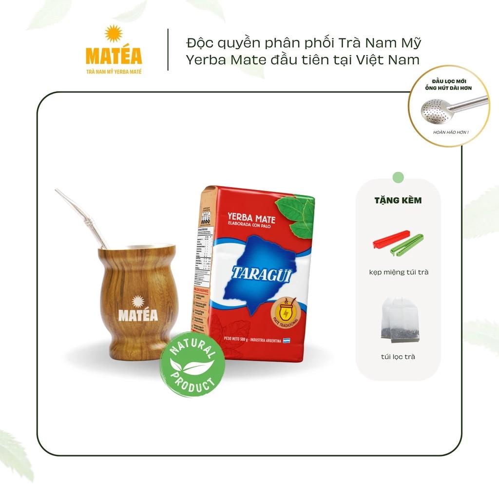 Trà Nam Mỹ Yerba Mate 500g TARAGUI vị Truyền Thống và Cốc Gourd kèm ống hút Bombilla
