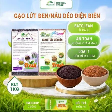 Gạo l  ứt tím than (đen) dẻo Điện Biên hữu cơ 1kg Orgafood, gạo lức nâu dẻo, eatclean, giảm cân cho người ăn kiêng