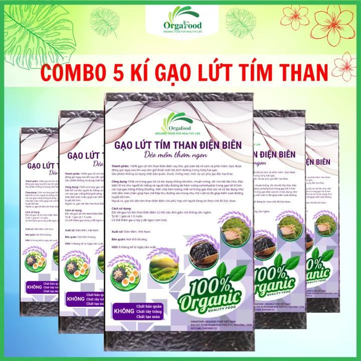 5kg Gạo lứt đen dẻo Điện Biên hữu cơ, gạo lức tím than Orgafood EAT CLEAN giảm cân, ăn kiêng