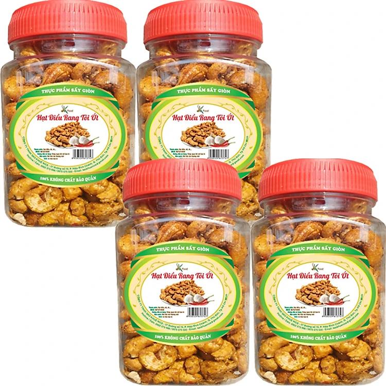 COMBO 4 HŨ HẠT ĐIỀU RANG TỎI �ỚT HIỆU SKFOOD- MỖI HŨ 200g