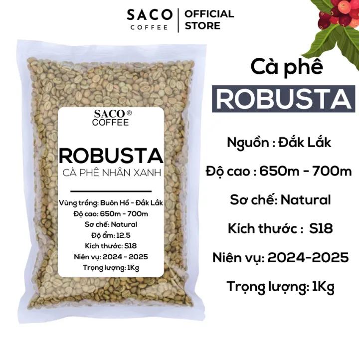 Cà phê Nhân Xanh Robusta, 1KG nhân sống chưa rang chế biến khô sàng S18 loại 1 từ SACO COFFEE
