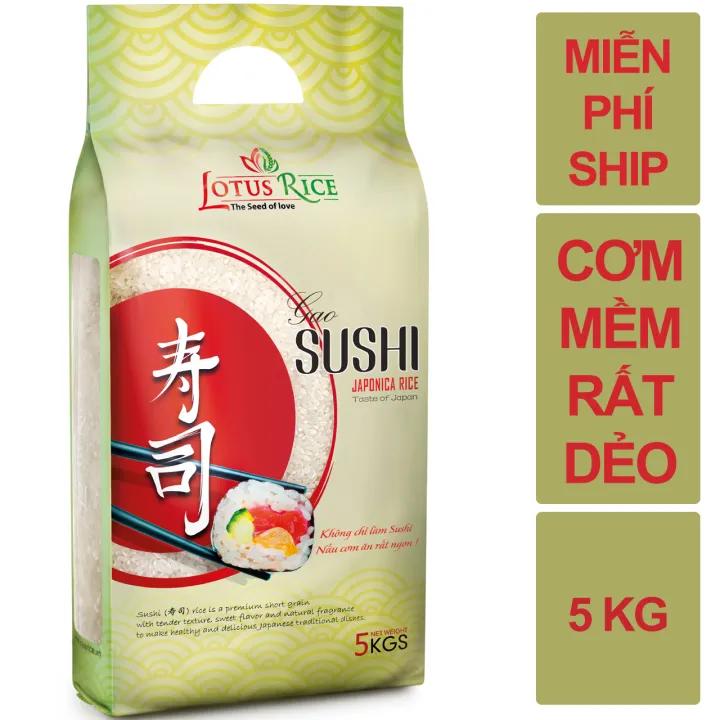 Gạo Nhật Sushi ngọt cơm rất dẻo Lotus Rice 5kg -Chuẩn nhà hàng Nhật - Đạt nhiều chứng nhận an toàn thực phẩm quốc tế