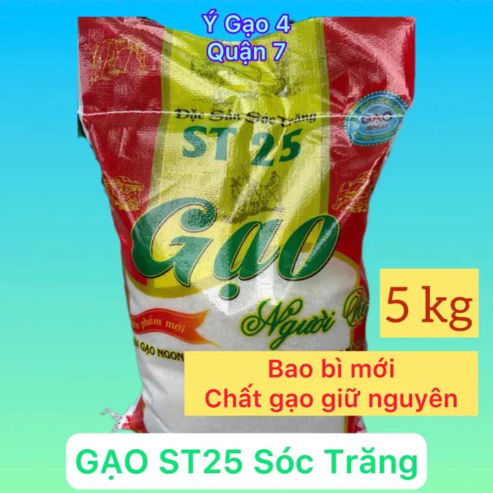 Gạo ST25 Sóc Trăng - Túi 5Kg - Giống lúa ST25 được trồng tại Sóc Trăng, đều hạt, dẻo vừa, ngọt thơm cơm dù cho cơm đã nguội