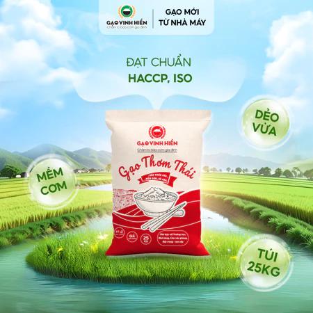 Gạo Thơm Thái 25KG Vinh Hiển - Dẻo vừa, mềm cơm, dễ ăn - Gạo cho trường học, căn tin