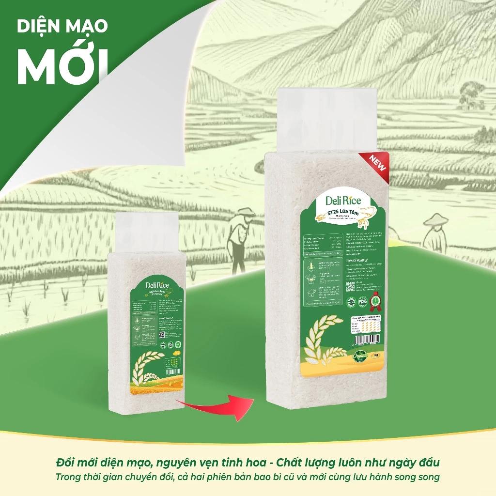 Gạo ST25 Lúa Tôm Hữu Cơ Deli Rice Túi 1kg – Dẻo Ngon Tự Nhiên, Thơm Ngọt Đậm Vị, Không Pha Trộn