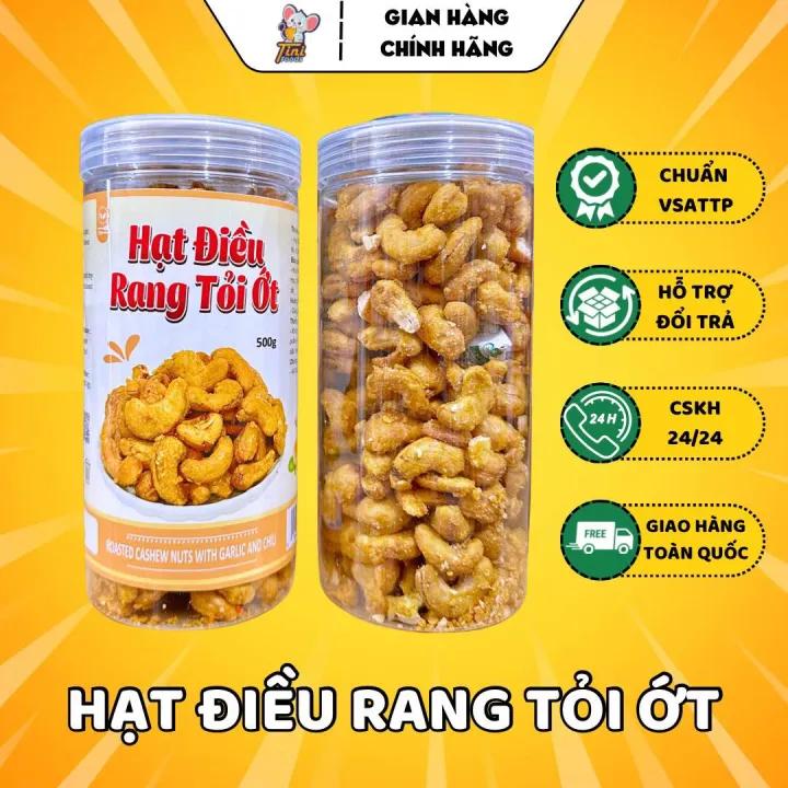 Hạt Điều Tách Vỏ Rang Tỏi Ớt Thơm Ngon - Lon 500G - Đồ Ăn Vặt