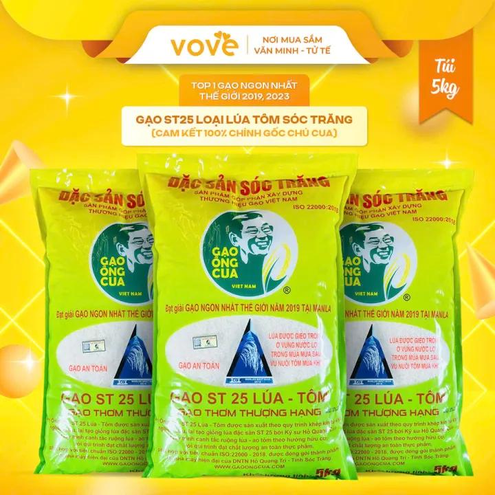 Gạo ST25 loại Lúa tôm Sóc Trăng, hiệu Ông Cua THẬT 100%, Ngon Nhất Thế Giới 2019, 2023, 5 kg