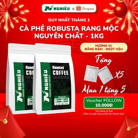 1kg |Cà phê Robusta rang mộc nguyên chất Lâm Đồng|Cà phê phin - Pha Máy - Cold Brew|Nghiêu Coffee