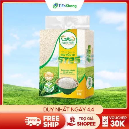 Gạo ST25 xuất khẩu (Túi 5kg) - Gạo trắng chà máy 6 tháng hữu cơ