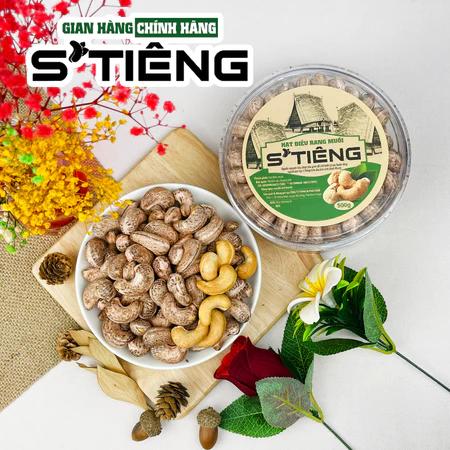 500Gr Hạt Điều Rang Muối STIÊNG Hộp Tròn Xếp Hoa