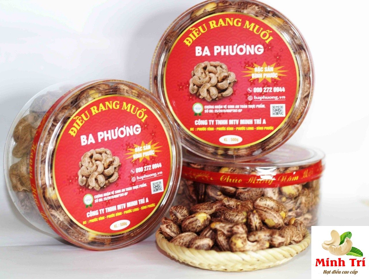 Hạt điều rang muối hộp tròn còn vỏ lụa 500g