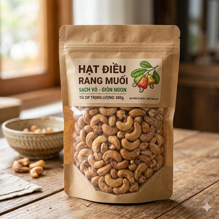 500G BỂ ĐÔI Hạt điều rang muối sạch vỏ ( Túi Zip) Bình Phước bể đôi A+ loại 1