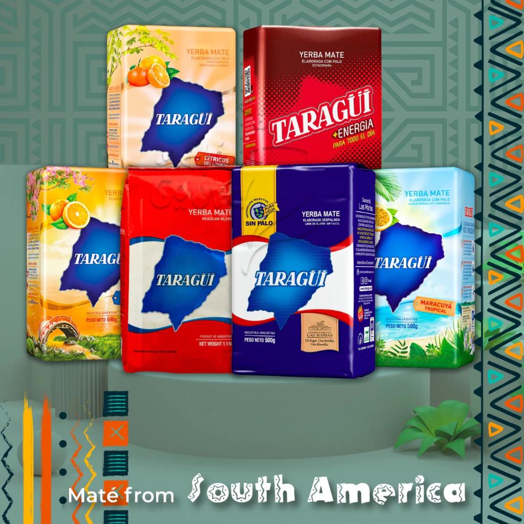 Full 6 vị Trà Yerba Mate Taragui 500gr - Energia - Sin Palo - Truyền Thống - Chanh Leo - Trái Cây Nhiệt Đới - Cam