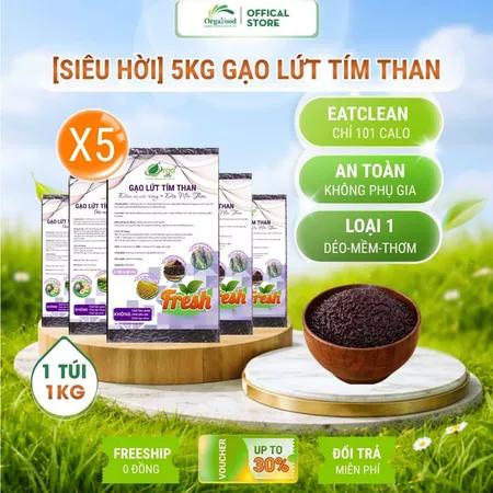 5kg Gạo Lứt Đen Dẻo/ Tím Than Điện Biên Hữu Cơ, Gạo Lức Tím Than Orgafood EAT CLEAN Giảm Cân, Ăn Kiêng