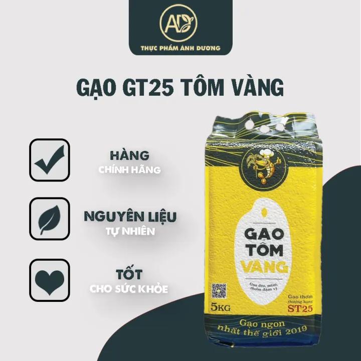 Gạo ST25 Tôm Vàng - Bao 5kg - Gạo Lúa Tôm - Hàng Chính Hãng
