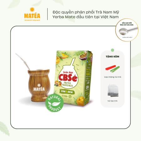 Trà Yerba Mate Vị Hoa Quả Nhiệt Đới CBSe Frutos Tropicales và Cốc Gourd kèm ống hút lõi lọc Bombi