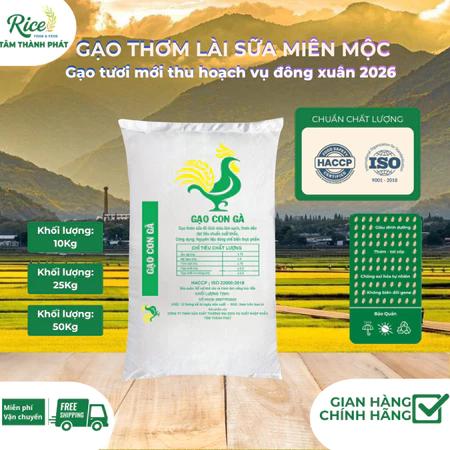 10KG GẠO THƠM HƯƠNG LÀI SỮA MIÊN MỘC HIỆU CON GÀ