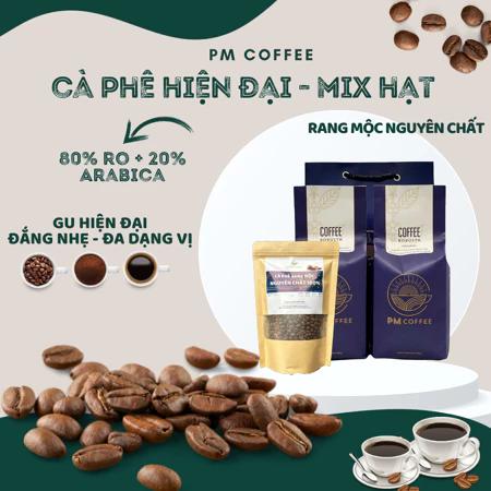 Cà Phê Mix Hạt Nguyên Chất - (Robusta, Arabica) - Cà phê Hạt PM Coffee - 500Gram (Hạt/ Bột)