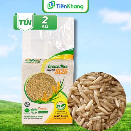 Gạo lứt ST25 hữu cơ - Túi 2kg - Gạo lứt trắng mềm dẻo xuất khẩu - Ăn lành mạnh, healthy, ăn thực dưỡng Tiến Khang