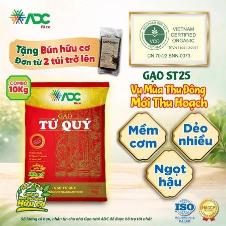 Combo 10kg Gạo Tứ Quý ST25 Dẻo thơm, ngọt cơm - Canh tác theo tiêu chuẩn hữu cơ